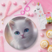 美しいファンタジーホワイトフワフワ猫 ペーパープレート (パーティー)
