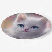 美しいファンタジーホワイトフワフワ猫 ペーパープレート (アングル)