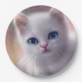 美しいファンタジーホワイトフワフワ猫 ペーパープレート (正面)