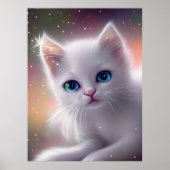 美しいファンタジーホワイトフワフワ猫 ポスター (正面)