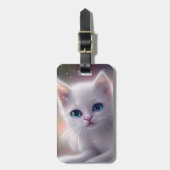 美しいファンタジーホワイトフワフワ猫 ラゲッジタグ (正面縦)