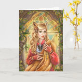 美しいファンタジー女性フォックスグリーティングカード カード (黄色い花)