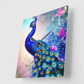 美しいファンタジー孔雀 スクエア壁時計 (傾斜)