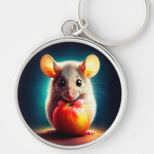 美しいファンタジー毛皮の動物の赤りんご食品 キーホルダー (正面)