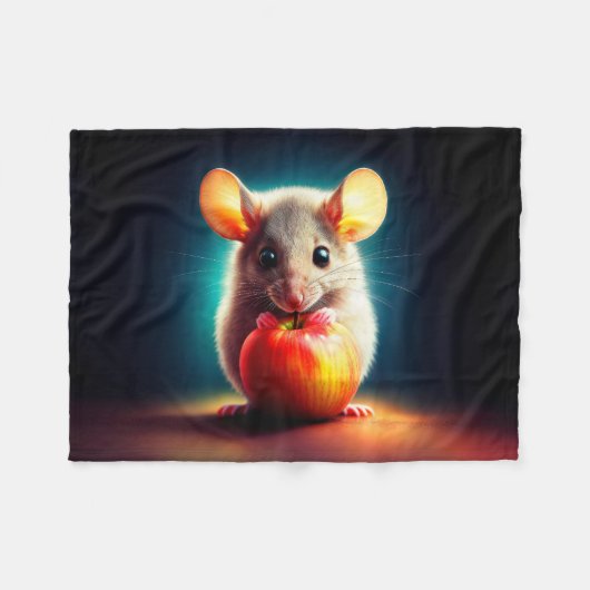 美しいファンタジー毛皮の動物の赤りんご食品 フリースブランケット (正面(横))