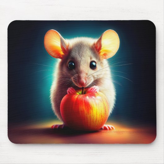 美しいファンタジー毛皮の動物の赤りんご食品 マウスパッド (正面)