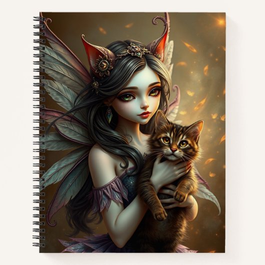 美しいファンタジー猫妖精アートノート ノートブック (正面)