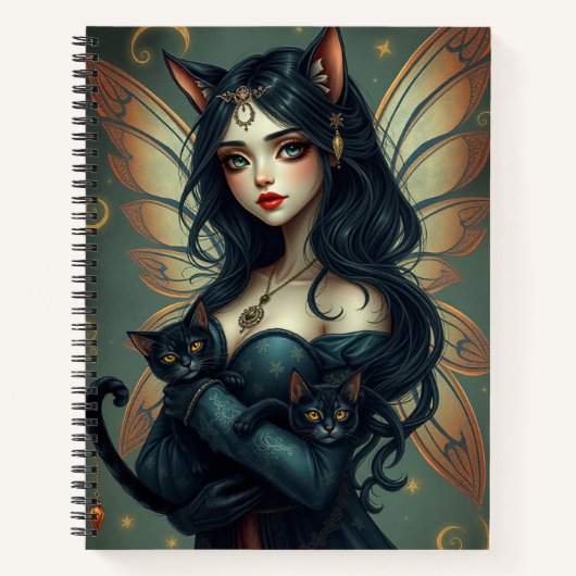 美しいファンタジー猫妖精アートノート ノートブック (正面)