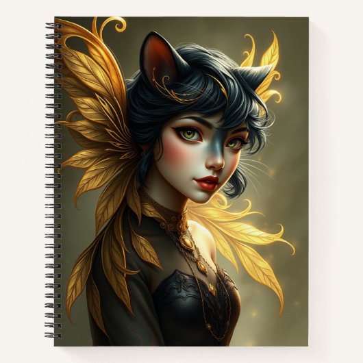 美しいファンタジー猫妖精アートノート ノートブック (正面)