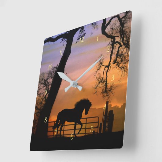 美しいファンタジー馬時計 スクエア壁時計 (傾斜)