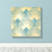 美しいファンパターン,ティール(緑がかった色)金ゴールド,アールデコパターン,c キャンバスプリント (インサイチュ (ウッドフロア))