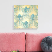 美しいファンパターン,ティール(緑がかった色)金ゴールド,アールデコパターン,c キャンバスプリント (インサイチュ (リビング))