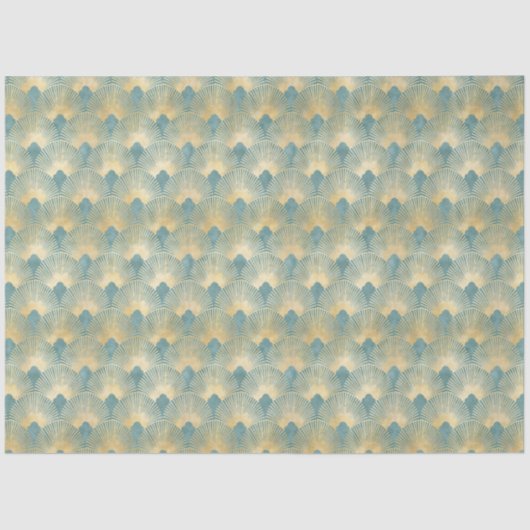 美しいファンパターン,ティール(緑がかった色)金ゴールド,アールデコパターン,c 薄葉紙 (正面)