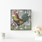 美しいファームハウスカントリーロースターウォールクロック スクエア壁時計 (ホーム)