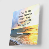 美しいフィリップ4:13聖なる書物、 経典写真 スクエア壁時計 (傾斜)