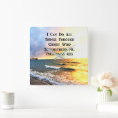 美しいフィリップ4:13聖なる書物、 経典写真 スクエア壁時計 (ホーム)