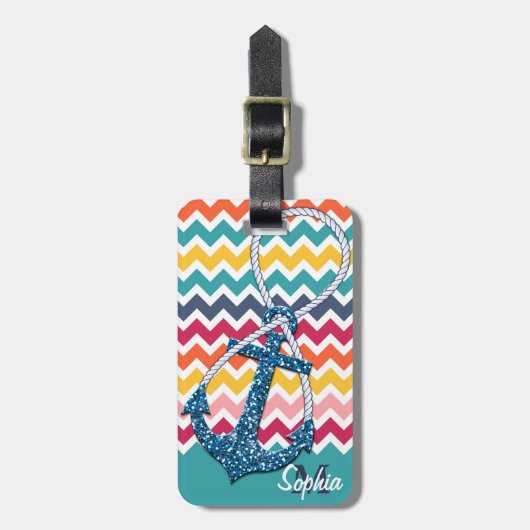 美しいフェイクグリッター航海のいかり無限大 ラゲッジタグ (正面縦)