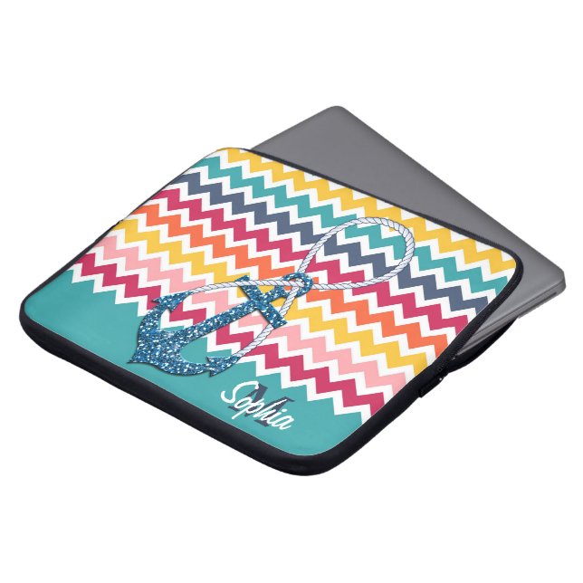 美しいフェイクグリッター航海のいかり無限 ラップトップスリーブ (正面上部)