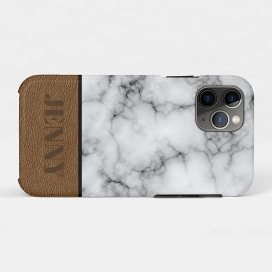 美しいフェイク大理石と革のデザインと名前 Case-Mate iPhoneケース (裏面(横))