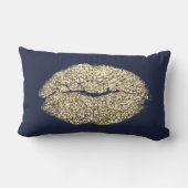 美しいフェイク金ゴールドリップグリッターブルーネイビーメイクアップキス ランバークッション (裏面)