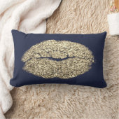 美しいフェイク金ゴールドリップグリッターブルーネイビーメイクアップキス ランバークッション (ブランケット)