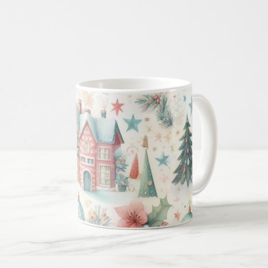 美しいフェスティバルビレッジハウスヴィンテージクリスマス コーヒーマグカップ (正面右)