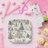 美しいフェスティバルビレッジハウスヴィンテージクリスマス ペーパープレート (パーティー)