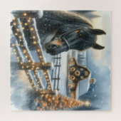 美しいフェスティバルブラックホースオンファームクリスマス ジグソーパズル (横)