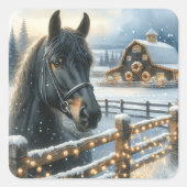 美しいフェスティバルブラックホースオンファームクリスマス スクエアシール (正面)