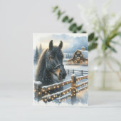 美しいフェスティバルブラックホースオンファームクリスマス ポストカード (スタンド正面)