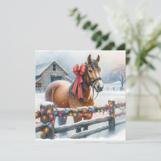 美しいフェスティバルホースパーソナライズされたクリスマス シーズンカード (スタンド正面)