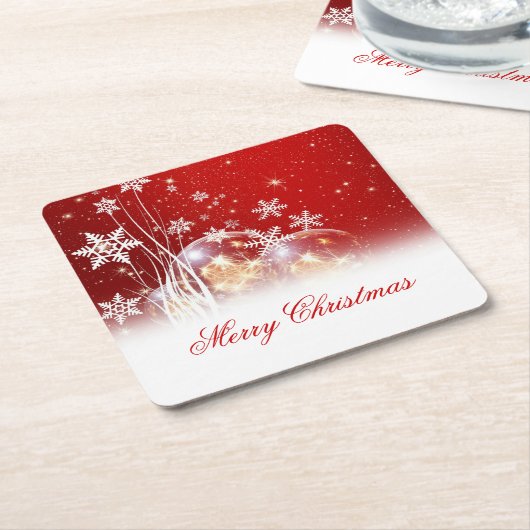 美しいフェスティバル「メリークリスマス」イラストレーション スクエアペーパーコースター (アングル)