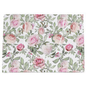 美しいフェミニンな花の水彩ピンクのバラ ラージペーパーバッグ (正面)