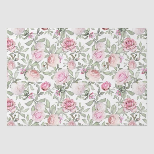 美しいフェミニンな花の水彩ピンクのバラ 薄葉紙 (正面)