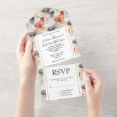 美しいフェミニンピーチブルーとホワイトフローラ オールインワン招待状 (貼ってはがせる)