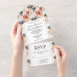 美しいフェミニンピーチブルーとホワイトフローラ オールインワン招待状