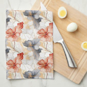 美しいフェミニンピーチブルーとホワイトフローラ キッチンタオル (四つ折り)
