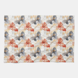 美しいフェミニンピーチブルーとホワイトフローラ キッチンタオル