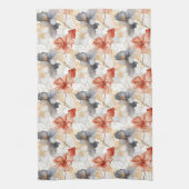 美しいフェミニンピーチブルーとホワイトフローラ キッチンタオル (縦)