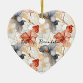 美しいフェミニンピーチブルーとホワイトフローラ セラミックオーナメント (正面)