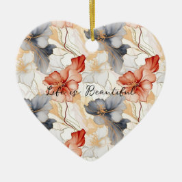 美しいフェミニンピーチブルーとホワイトフローラ セラミックオーナメント