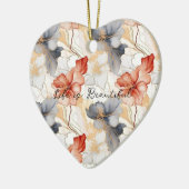 美しいフェミニンピーチブルーとホワイトフローラ セラミックオーナメント (左)