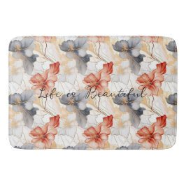 美しいフェミニンピーチブルーとホワイトフローラ バスマット