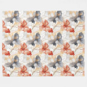 美しいフェミニンピーチブルーとホワイトフローラ フリースブランケット (正面(横))