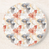 美しいフェミニンピーチレッドブルーと白フローラ コースター (正面)