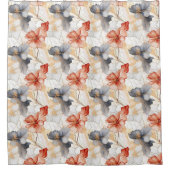 美しいフェミニンピーチレッドブルーと白フローラ シャワーカーテン (正面)