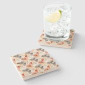 美しいフェミニンピーチレッドブルーと白フローラ ストーンコースター (横)