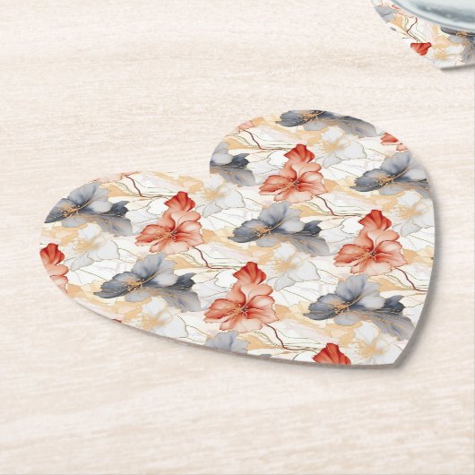 美しいフェミニンピーチレッドブルーと白フローラ ペーパーコースター (アングル)
