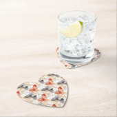 美しいフェミニンピーチレッドブルーと白フローラ ペーパーコースター (インサイチュ)