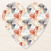 美しいフェミニンピーチレッドブルーと白フローラ ペーパーコースター (正面)